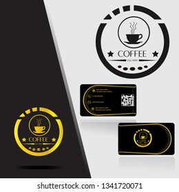 coffee shop logo with business card, vector.