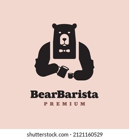 Coffee shop logo business corporate identity with text and bear barista illustration