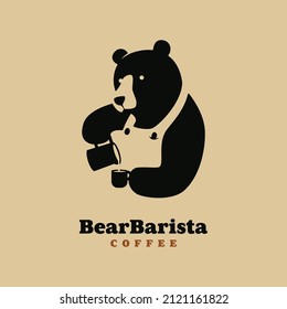 Coffee Shop Logo Business Corporate Identity With Text And Bear Barista Illustration