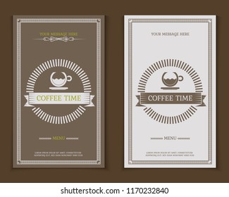 Coffee Shop Logo, Card And Menu Design Vector Brochure Template. Coffee Cup Silhouette. Decorative Vector Background.