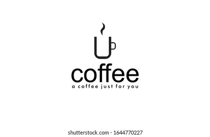 Coffee shop logo concept simple, white background, with coffee mug 