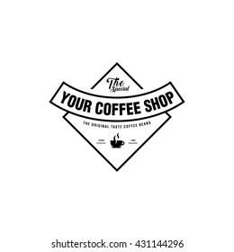 Coffee Shop Logo, Cup, beans, vintage style objects retro vector illustration.