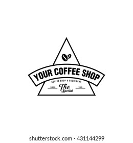 Coffee Shop Logo, Cup, beans, vintage style objects retro vector illustration.