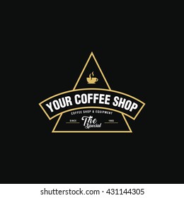 Coffee Shop Logo, Cup, beans, vintage style objects retro vector illustration.