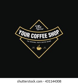 Coffee Shop Logo, Cup, beans, vintage style objects retro vector illustration.