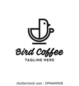 coffee shop logo with cup and bird concept