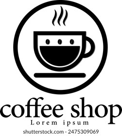 The coffee shop logo depicts a cup and coffee beans and looks a little smoky