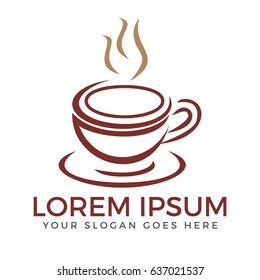 Coffee shop logo design. Abstract coffee cup with steam coffee house.