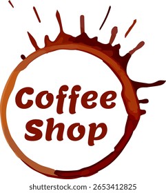 Coffee shop logo design concept featuring a brown splash and a coffee cup stain, perfect for cafes, restaurants, and coffee related businesses