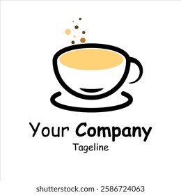 Coffee shop logo design of cups filled with hot coffee 