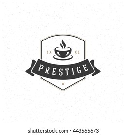 Coffee Shop Logo Design Element in Vintage Style Label or Badge. Cup Silhouette retro vector illustration.
