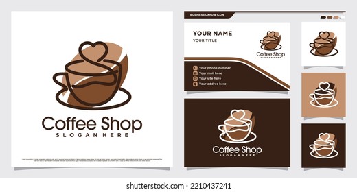 Coffee shop logo design illustration with coffee cup icon and business card template