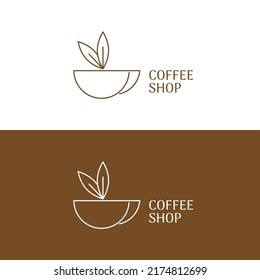 coffee shop logo design with leaves. vector illustration