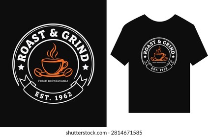 Coffee Shop Logo Design On Black TShirt Mockup