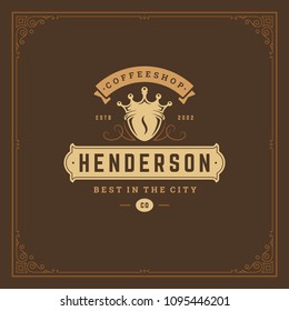 Coffee shop logo design template vector illustration. Bean silhouette, good for cafeteria signage and cafe badge. Retro typography emblem.