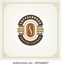 Coffee shop logo design template vector illustration. Bean silhouette, good for cafeteria signage and cafe badge. Retro typography emblem.