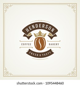 Coffee shop logo design template vector illustration. Bean silhouette, good for cafeteria signage and cafe badge. Retro typography emblem.