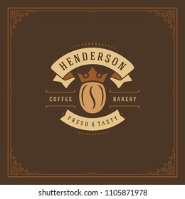Coffee shop logo design template vector illustration. Bean silhouette, good for cafeteria signage and cafe badge. Retro typography emblem.