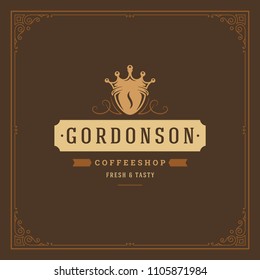 Coffee shop logo design template vector illustration. Bean silhouette, good for cafeteria signage and cafe badge. Retro typography emblem.
