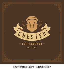 Coffee shop logo design template vector illustration. Cup silhouette, good for cafeteria signage and cafe badge. Retro typography emblem.