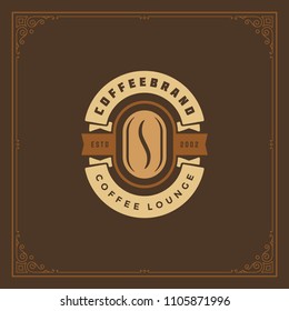Coffee shop logo design template vector illustration. Bean silhouette, good for cafeteria signage and cafe badge. Retro typography emblem.