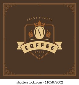 Coffee shop logo design template vector illustration. Bean silhouette, good for cafeteria signage and cafe badge. Retro typography emblem.