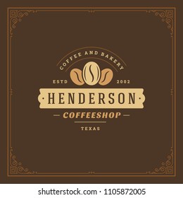 Coffee shop logo design template vector illustration. Bean silhouette, good for cafeteria signage and cafe badge. Retro typography emblem.