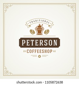 Coffee shop logo design template vector illustration. Grinder silhouette, good for cafeteria signage and cafe badge. Retro typography emblem.