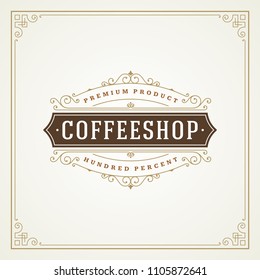 Coffee shop logo design template vector illustration. Ornament decoration, good for cafeteria signage and cafe badge. Retro typography emblem.