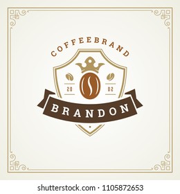 Coffee shop logo design template vector illustration. Bean silhouette, good for cafeteria signage and cafe badge. Retro typography emblem.