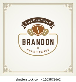 Coffee shop logo design template vector illustration. Bean silhouette, good for cafeteria signage and cafe badge. Retro typography emblem.