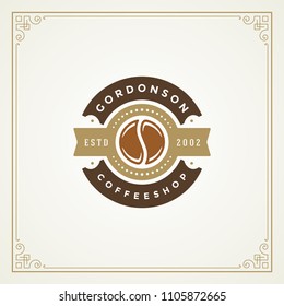 Coffee shop logo design template vector illustration. Bean silhouette, good for cafeteria signage and cafe badge. Retro typography emblem.