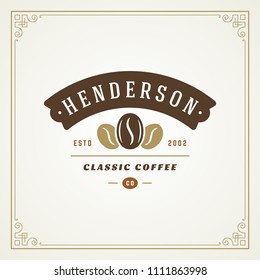 Coffee shop logo design template vector illustration. Bean silhouette, good for cafeteria signage and cafe badge. Retro typography emblem.
