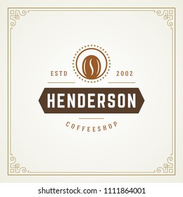 Coffee shop logo design template vector illustration. Bean silhouette, good for cafeteria signage and cafe badge. Retro typography emblem.