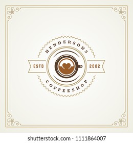 Coffee shop logo design template vector illustration. Cup silhouette, good for cafeteria signage and cafe badge. Retro typography emblem.