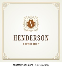 Coffee shop logo design template vector illustration. Bean silhouette, good for cafeteria signage and cafe badge. Retro typography emblem.