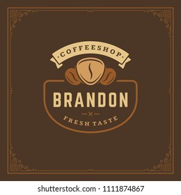 Coffee shop logo design template vector illustration. Bean silhouette, good for cafeteria signage and cafe badge. Retro typography emblem.