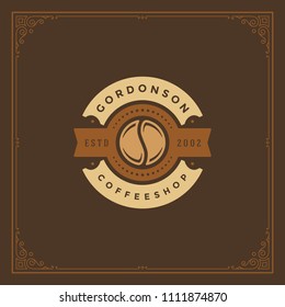 Coffee shop logo design template vector illustration. Bean silhouette, good for cafeteria signage and cafe badge. Retro typography emblem.