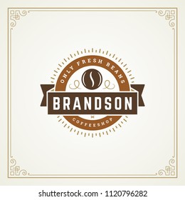 Coffee shop logo design template vector illustration. Bean silhouette, good for cafeteria signage and cafe badge. Retro typography emblem.