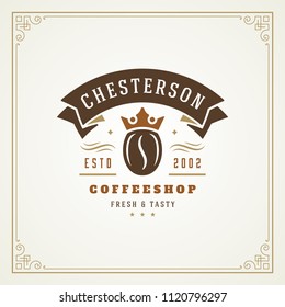 Coffee shop logo design template vector illustration. Bean silhouette, good for cafeteria signage and cafe badge. Retro typography emblem.