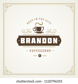Coffee shop logo design template vector illustration. Cup silhouette, good for cafeteria signage and cafe badge. Retro typography emblem.