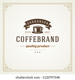 Coffee shop logo design template vector illustration. Cup silhouette, good for cafeteria signage and cafe badge. Retro typography emblem.