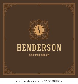 Coffee shop logo design template vector illustration. Bean silhouette, good for cafeteria signage and cafe badge. Retro typography emblem.