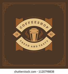 Coffee shop logo design template vector illustration. Cup silhouette, good for cafeteria signage and cafe badge. Retro typography emblem.