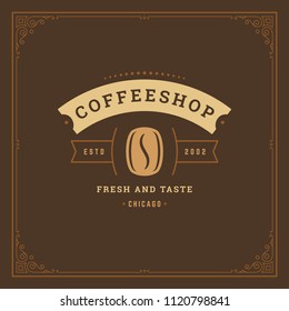 Coffee shop logo design template vector illustration. Bean silhouette, good for cafeteria signage and cafe badge. Retro typography emblem.