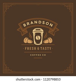 Coffee shop logo design template vector illustration. Cup silhouette, good for cafeteria signage and cafe badge. Retro typography emblem.