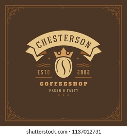 Coffee shop logo design template vector illustration. Bean silhouette, good for cafeteria signage and cafe badge. Retro typography emblem.