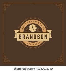 Coffee shop logo design template vector illustration. Bean silhouette, good for cafeteria signage and cafe badge. Retro typography emblem.
