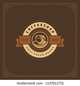 Coffee shop logo design template vector illustration. Cup silhouette, good for cafeteria signage and cafe badge. Retro typography emblem.