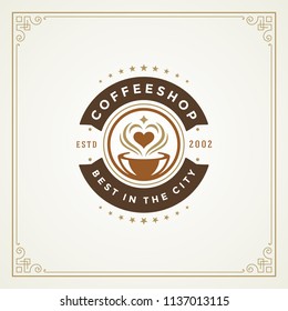 Coffee shop logo design template vector illustration. Cup silhouette, good for cafeteria signage and cafe badge. Retro typography emblem.